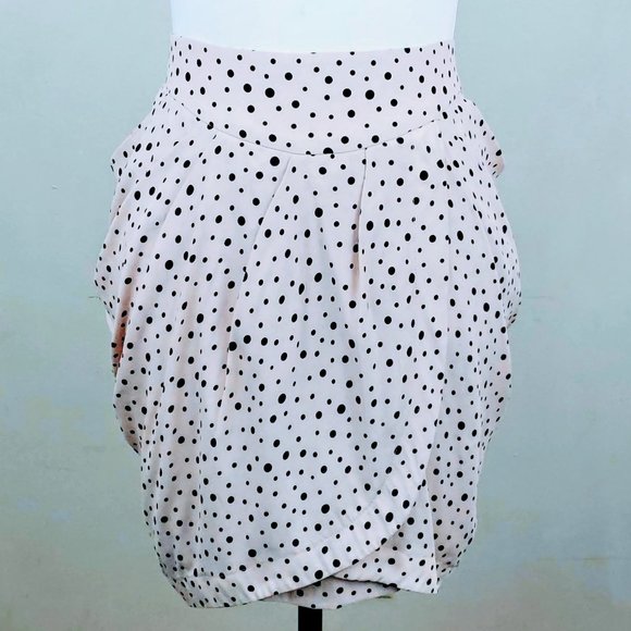 pink and black polka dot skirt